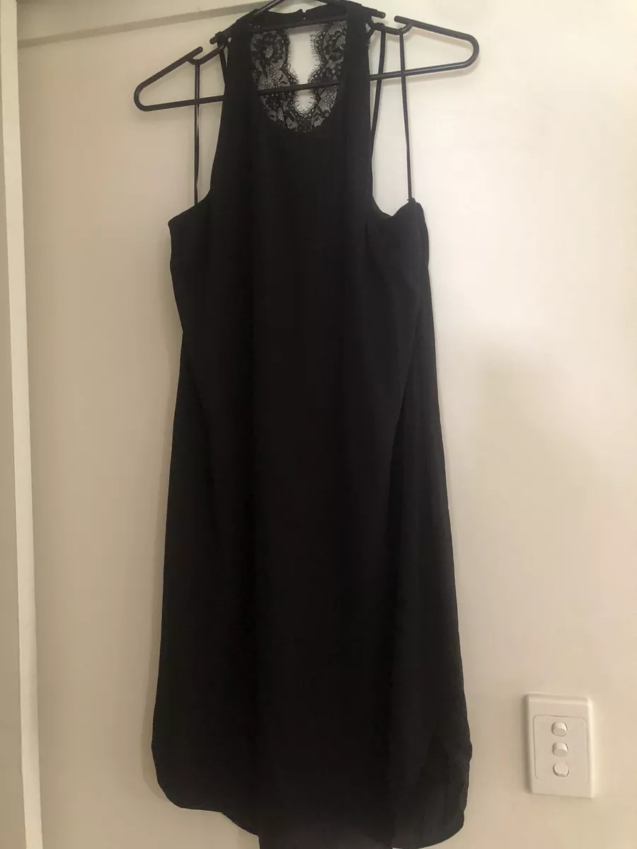 Witchery Black Dress Lace Back Feature Size 16 eBay