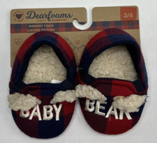 Boys / Girls Size 3/4 DEARFOAMS Memory Foam BABY BEAR Slippers Plaid Cozy