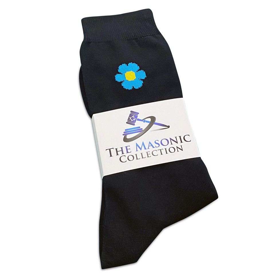 Mens Freemasons Casual Gift Breathable Cotton Black Masonic Forget me Knot Socks