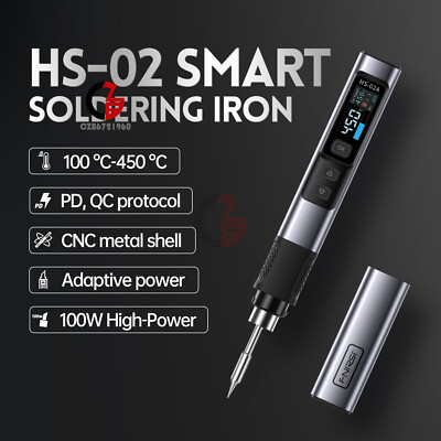 FNIRSI HS-02 Smart Electric Soldering Iron 100W 0.96'' IPS Soldering Pen Welding