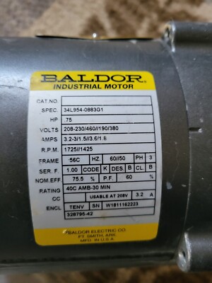 Baldor-Reliance Motor .75Hp 1725/1425 Rpm 34L954-0883G1 | eBay