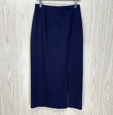 Lana Lee Canada Midi Straight Skirt Womens 10 Blue Front Slit Back Zip Lined