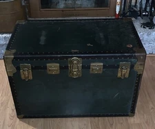 Antique Large Wooden Steamer Trunk VACATIONER Petersburg VA 33x21x23.5” W/ Key