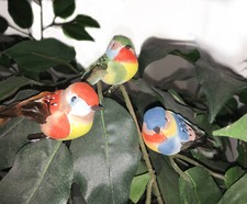 Set of 6 Brightly Colored Artificial Birds, Blue, Green and Orange Birds