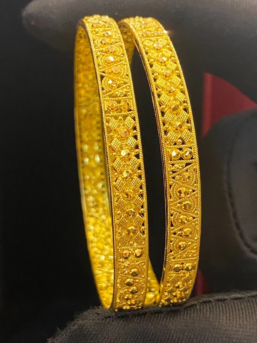 Beautiful Dubai Handmade 6.40 MM Bangles Bracelets In 916 Solid 22K Yellow Gold