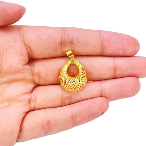Colgante ovalado grande mate de malla de oro amarillo de 22 quilates de longitud de 25 mm - Imagen 4 de 10