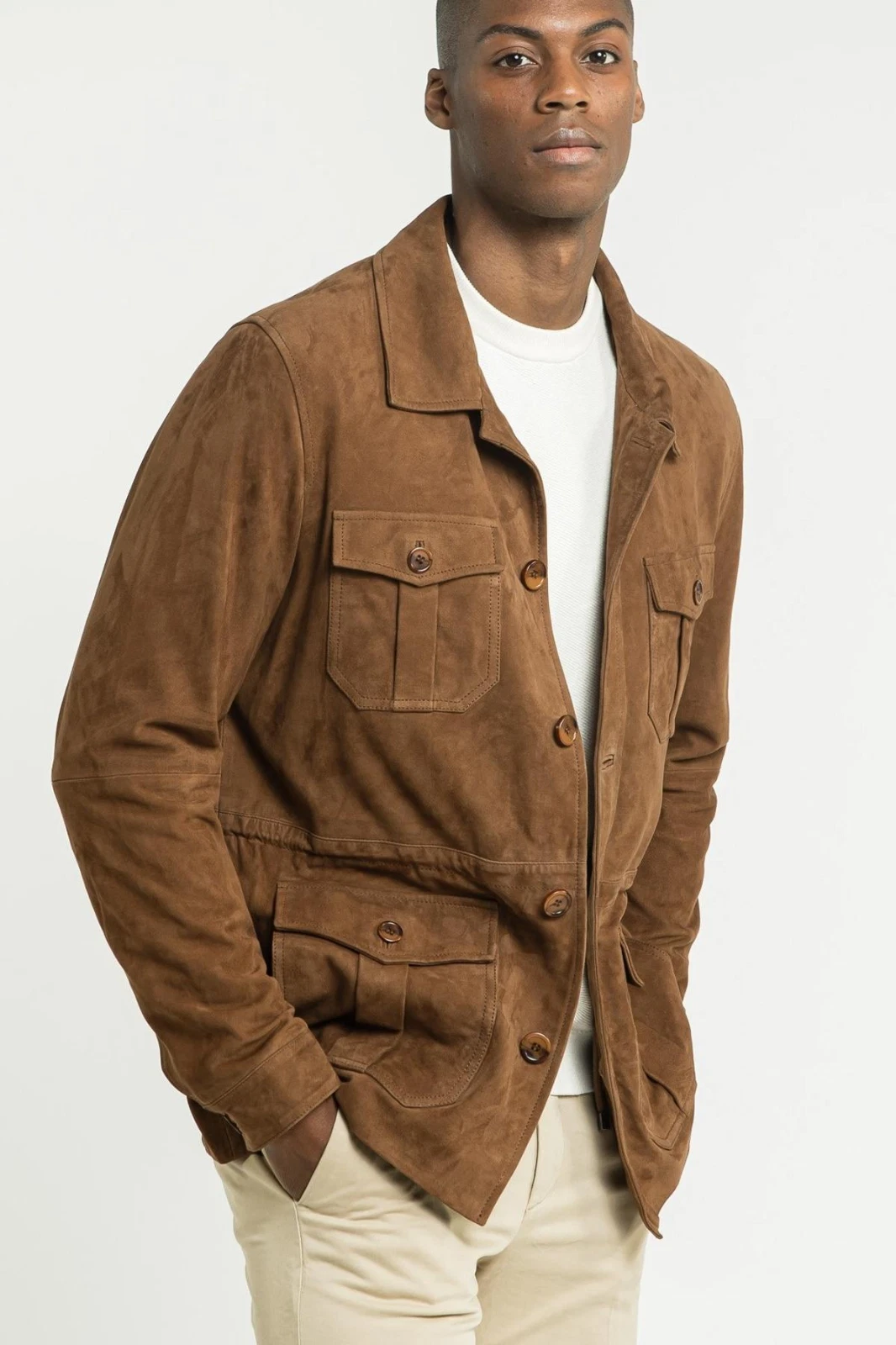Luxury Men's Brown Suede Classic Retro Coat Jacket Real Lambskin Custom Made