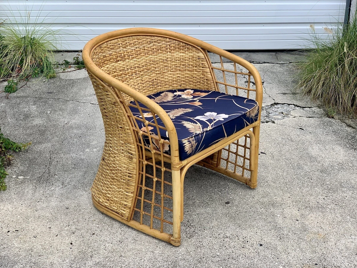 1980s Vintage Boho Wicker Rattan Barrel Chair eBay