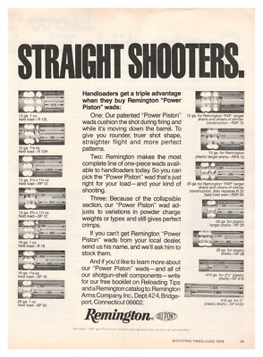Print Ad 1976 Remington Dupont Straight Shooters Power Piston Wads Handloaders