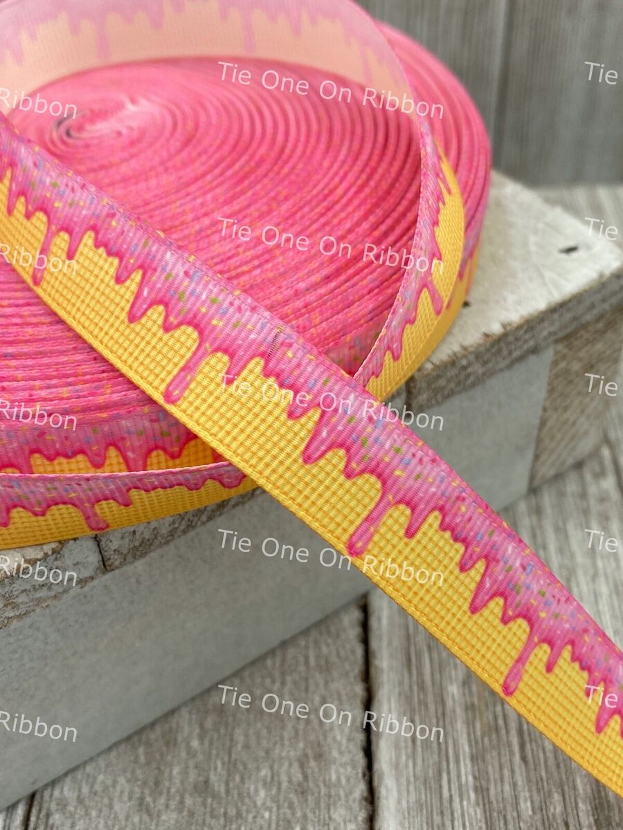 PRINTED GROSGRAIN RIBBON 3/8 Inch By the 3 & 5 Yards Strawberry