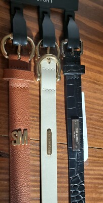 NEW Steve Madden Womens 3 Thin Belts, Black, Brown Taupe Off  display picture 2