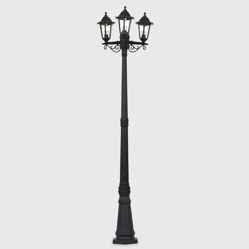Victorian 220cm Black 3 Way Lantern Outdoor Garden Lamp Post LED Lighting IP44 - Image 4 of 4