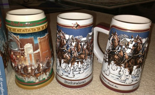 Lot 7 Budweiser Beer Steins Mugs Christmas Winter Holiday1988-2007 EC - Picture 2 of 7