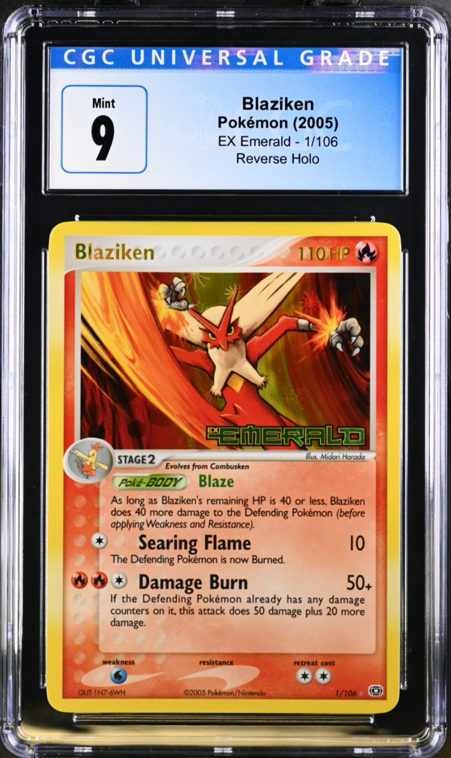 2005 POKEMON EX EMERALD #1 BLAZIKEN-REVERSE FOIL CGC 9