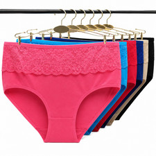 6 Pack 2XL 3XL Plus Size Women Cotton Lace Brief Panties Soft Underwear Bikini