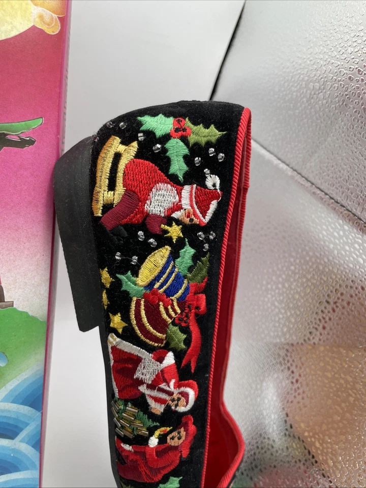 NUEVO EN CAJA Frankie And Baby Navidad Lentejuelas Zapatos Mujer Talla 8.5 Bordado Papá Noel Foto 3 de 4