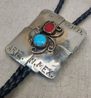 Splendida cravatta Bolo Bella Addormentata Turchese e Corallo 4 State NA