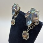 Vintage Emmons Glass Clip Earrings, Gray Brown Green Dangle, Signed, Estate — photo 2