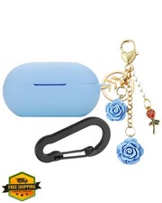 Beats Solo Buds Case Azure Blue Flower Keychain Silicone Protective