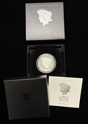 2023-S $1 Proof Peace Silver Dollar w/ Box, OGP &COA