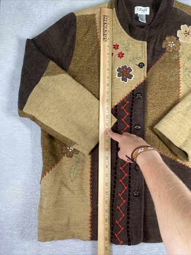 Vintage Graff Lady Button Front Jacket Women's 2X Brown Embroidered Lined - Picture 3 of 7