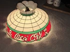 Vintage 70s Coca-Cola FAUX Stained-Glass Hanging Light Lamp Tiffany Style *MINT