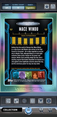 Topps Star Wars Card Trader Legendary Iridescent Silver Mace Windu 53cc - Picture 2 of 2