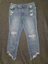 American Eagle Jeans Womens 12 Blue Hi Rise Jegging Crop Distressed Raw Hem