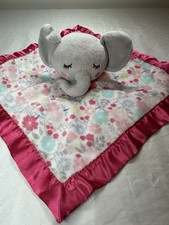 Elephant Baby Lovey Pink Flowers Fleece Satin Trim  Back Parents Choice 12  x12  