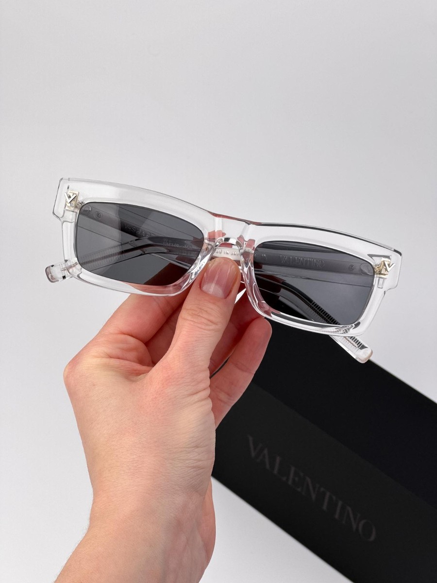 Valentino Women Sunglasses Transparent Grey Rectangle V  display picture 3