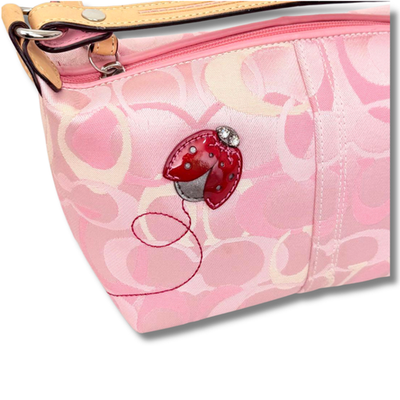 COACH Ladybug Pink Signature Pouch Leather Canvas Handbag Vintage