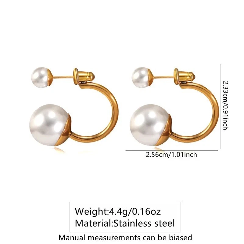 Anthropologie Pearl Crystal Hoop Earrings Gold Stud CZ Boho Cuff Back Front - Image 3 of 4