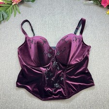 Gothic Cacique Bustier Corset Bra Top Plum Purple Velvet Beaded Design Size 44DD