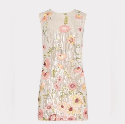 milly ivette floral sleeveless sequin mini shift dress in silver, women s 4, NWT