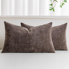 Pack of 2 Chenille Decorative Throw Pillow Covers 12X20 Inch Dark Brown