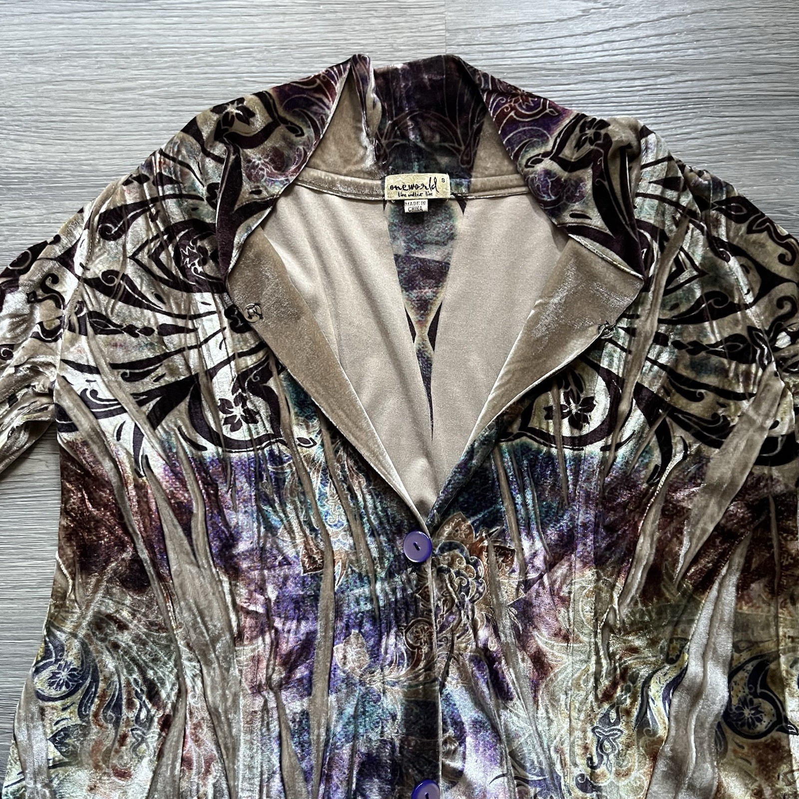 One World Boho Multicolor Patterned Button Front … - image 4