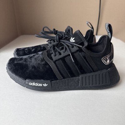 Adidas NMD R1 Womens Velour Crystal Black & Silver Chrome Crushed Velvet Size 6
