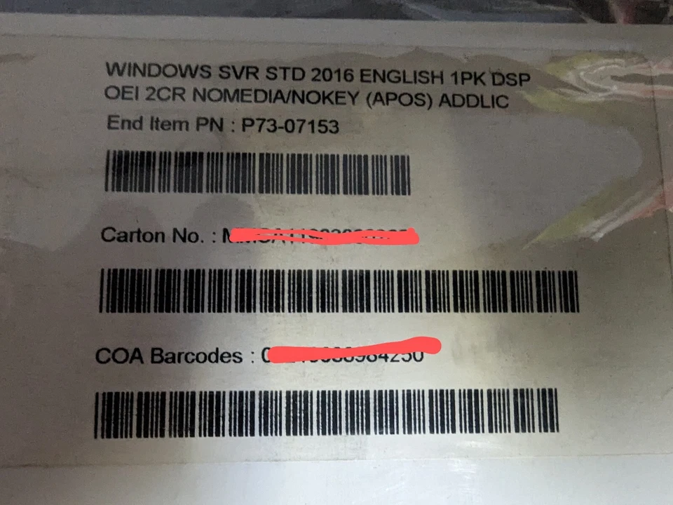 NUEVO Windows Server Standard 2016 Eng 1pk DSP OEI 2CR Media menos APOS ADDLIC Foto 2 de 3