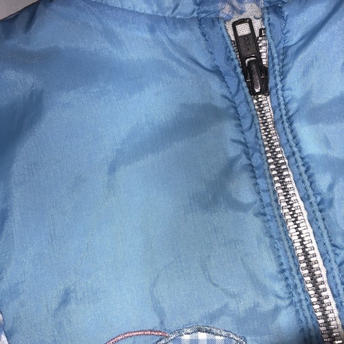 Vintage 70’s Girls Toddler Jacket 18 Mo Blue Embroidered Ruffle Hood Lined Zip - Picture 10 of 20