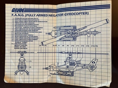 G.I. Joe 1983 F.A.N.G. (FULLY-ARMED NEGATOR GYROCOPTER) INSTRUCTIONS Vintage