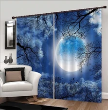 3D Night Moon Branch ZHUA1706 Photo Curtain Window Blockout Fabric Amy 2023