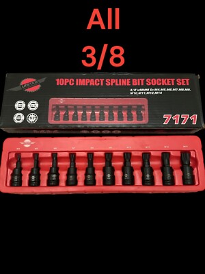 10-tlg Impact Spline Bit Steckschlüsselsatz 3/8'' Antrieb Impact M4 - M14 Spline Key S2
