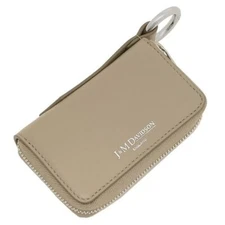 SALE J&M DAVIDSON Car Key Pouch Coin Purse Key Ring Leather Zipper Beige NEW