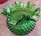 Fenton Emerald Green Hobnail Ruffled Crimped Glass Vase 5"