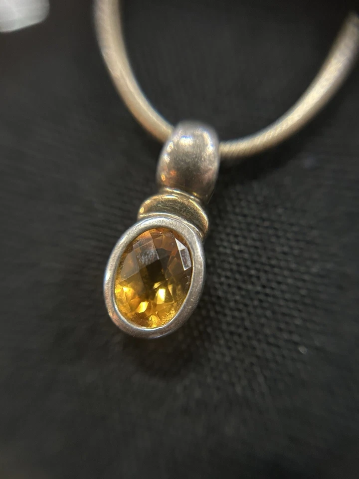 Vintage Lorenzo 925 Sterling Silver & 18K Gold 16in Necklace & Citrine Pendant - Image 4 of 4