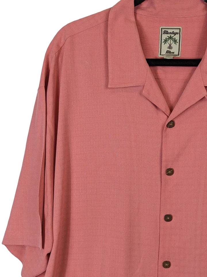 Montego Mon Men size XXL 100% Silk Button Up Peach Hawaiian Cruise Tiki Shirt - Image 4 of 4
