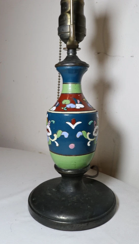 Candeeiro de mesa elétrico raro antigo austríaco Amphora cerâmica ferro fundido latão  - Imagem 4 de 4