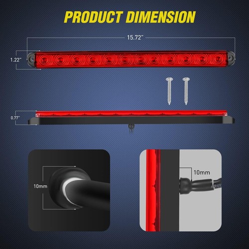 16" Red LED Clearance ID Marker Light Bar Truck Trailer Rear Tail Lights Brake; - Picture 10 of 10