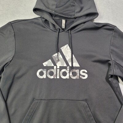 Adidas Hoodie Mens Large Black Sweatshirt Drawstring Casual Three Stripe  Logo