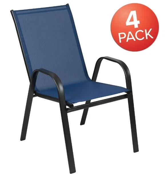 Paquete de 4 sillas apilables Flash Furniture serie Brazos azul marino para exteriores con comodidad flexible Foto 2 de 4
